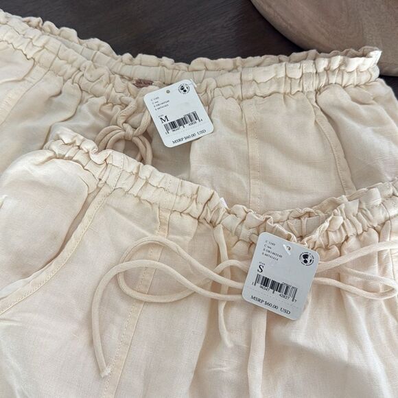 NWT Free People Mirella Cinched Drawstring Cream Shorts Viscose Linen Boho - Picture 4 of 9